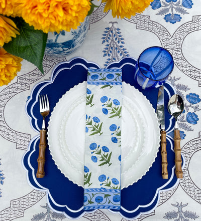 Block Printed Tablecloth 'Zaanh - Blue'