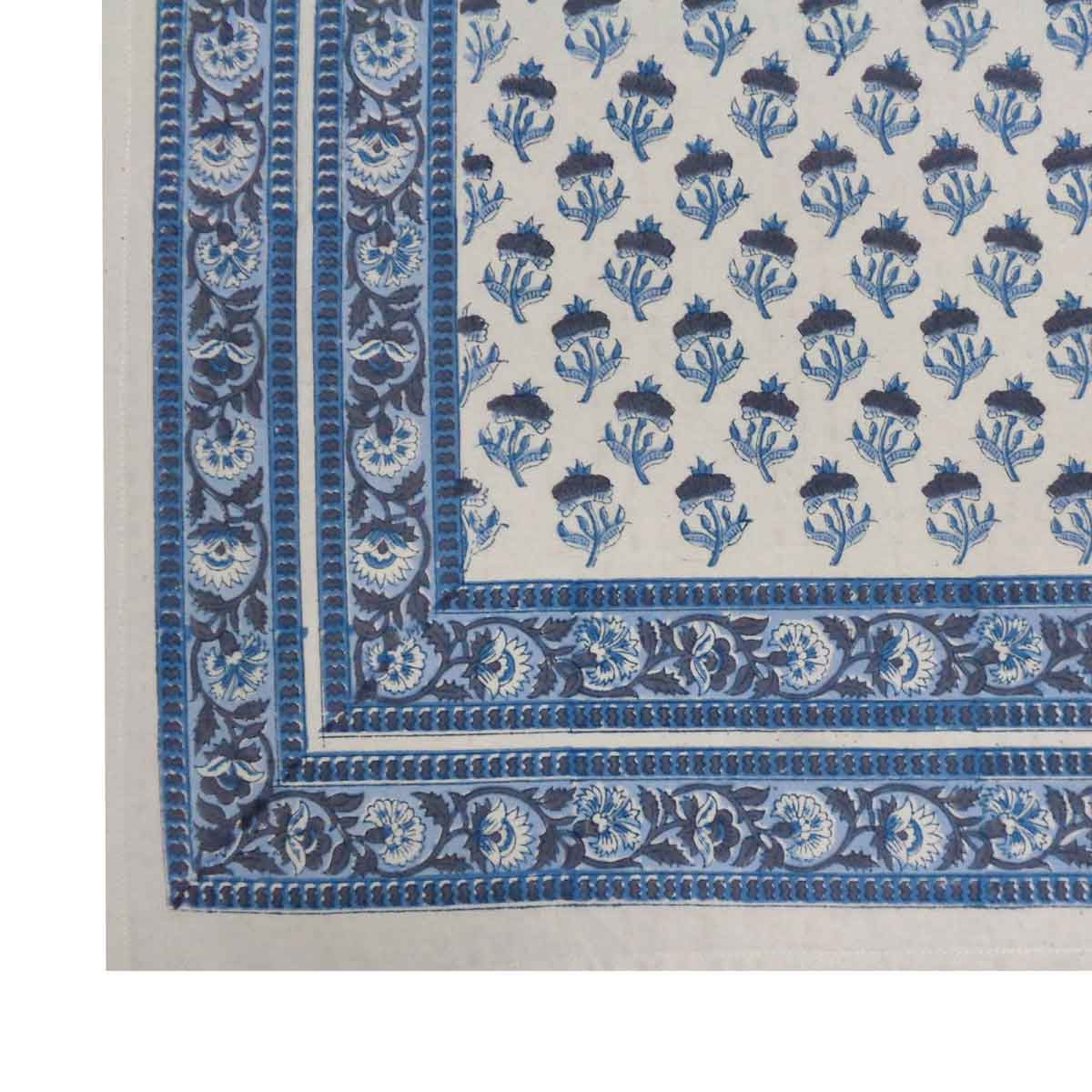 Block Printed Tablecloth 'Marigold - Blue'