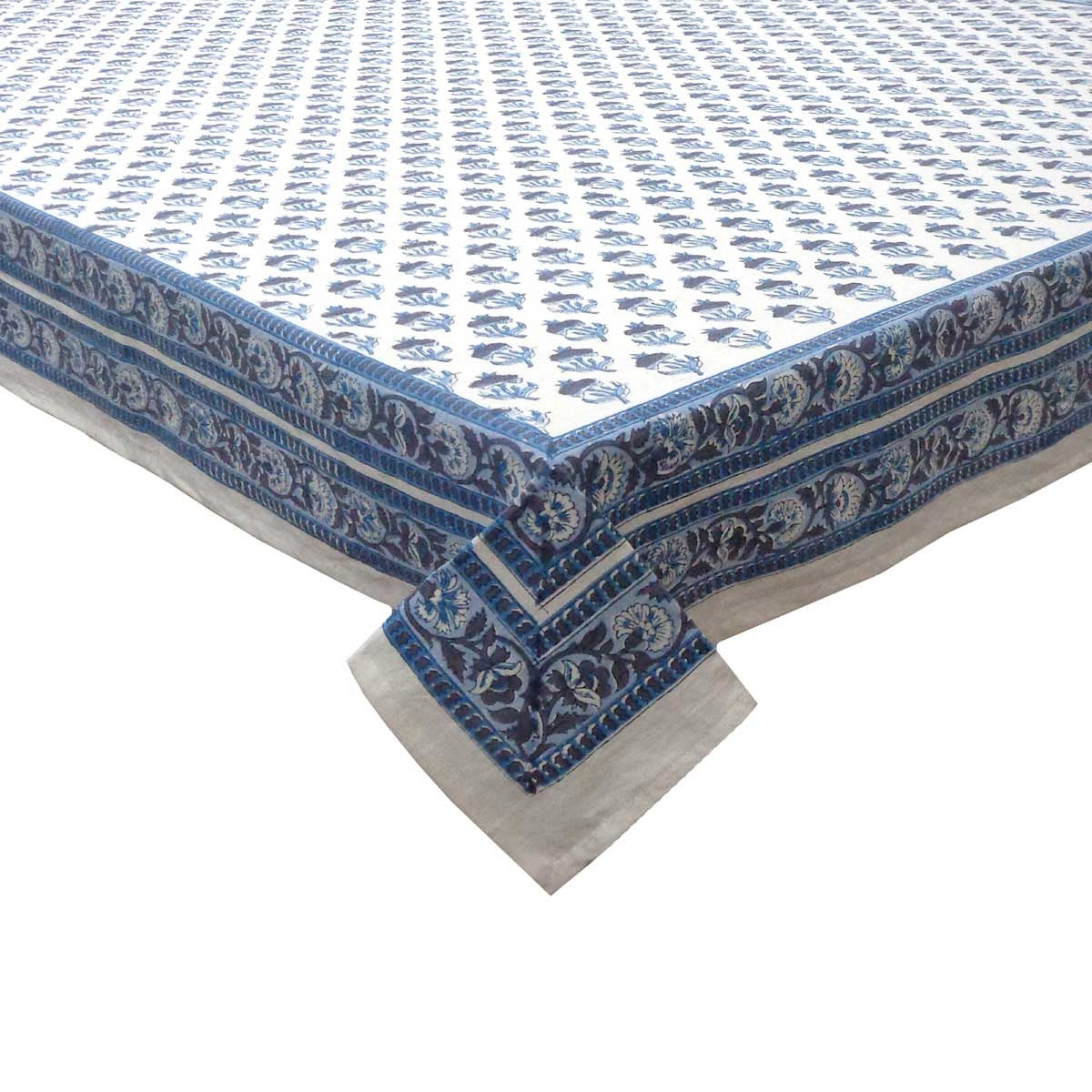 Block Printed Tablecloth 'Marigold - Blue'