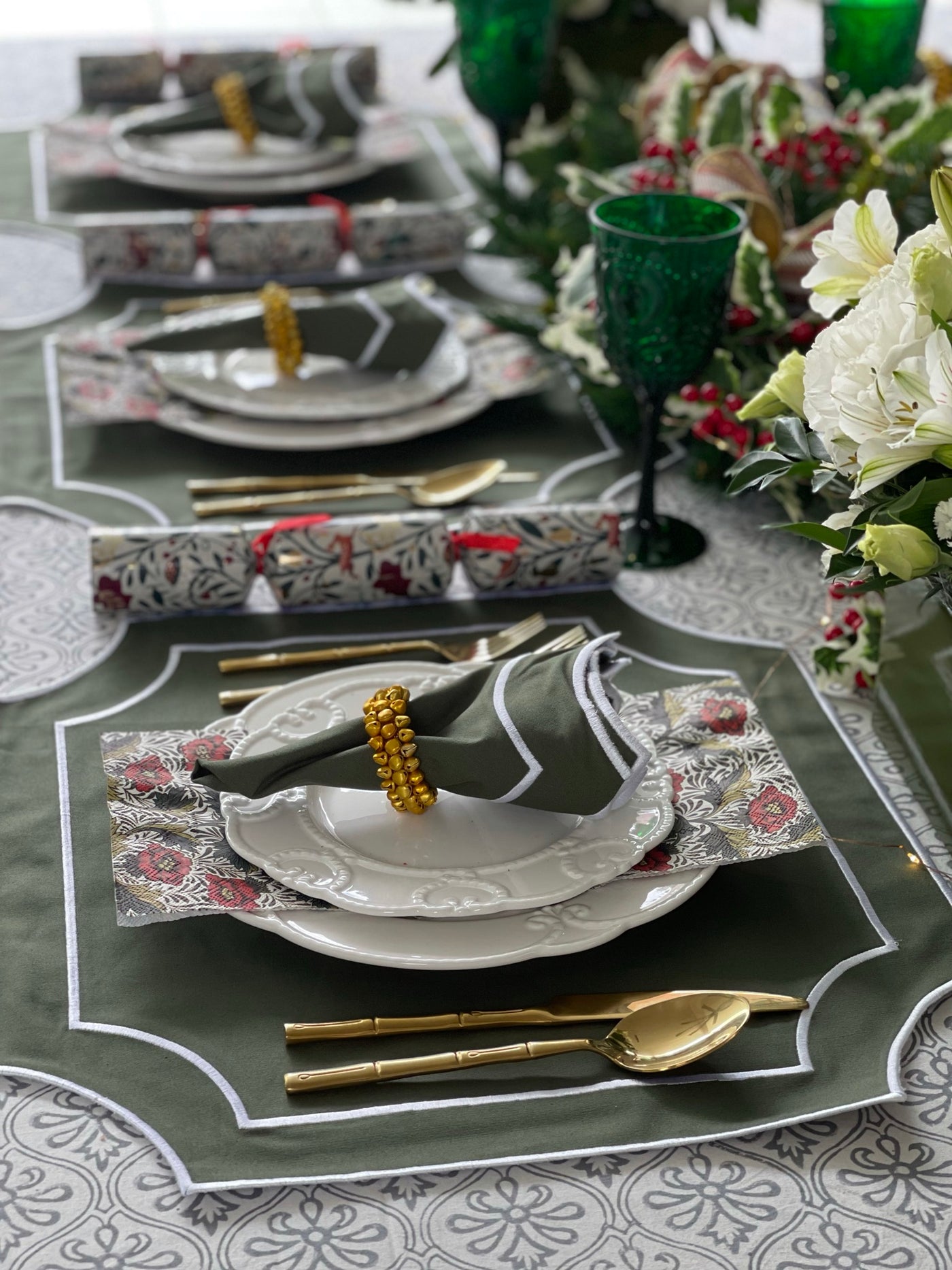'High Tea' Placemat and Napkin Set - Forest Green