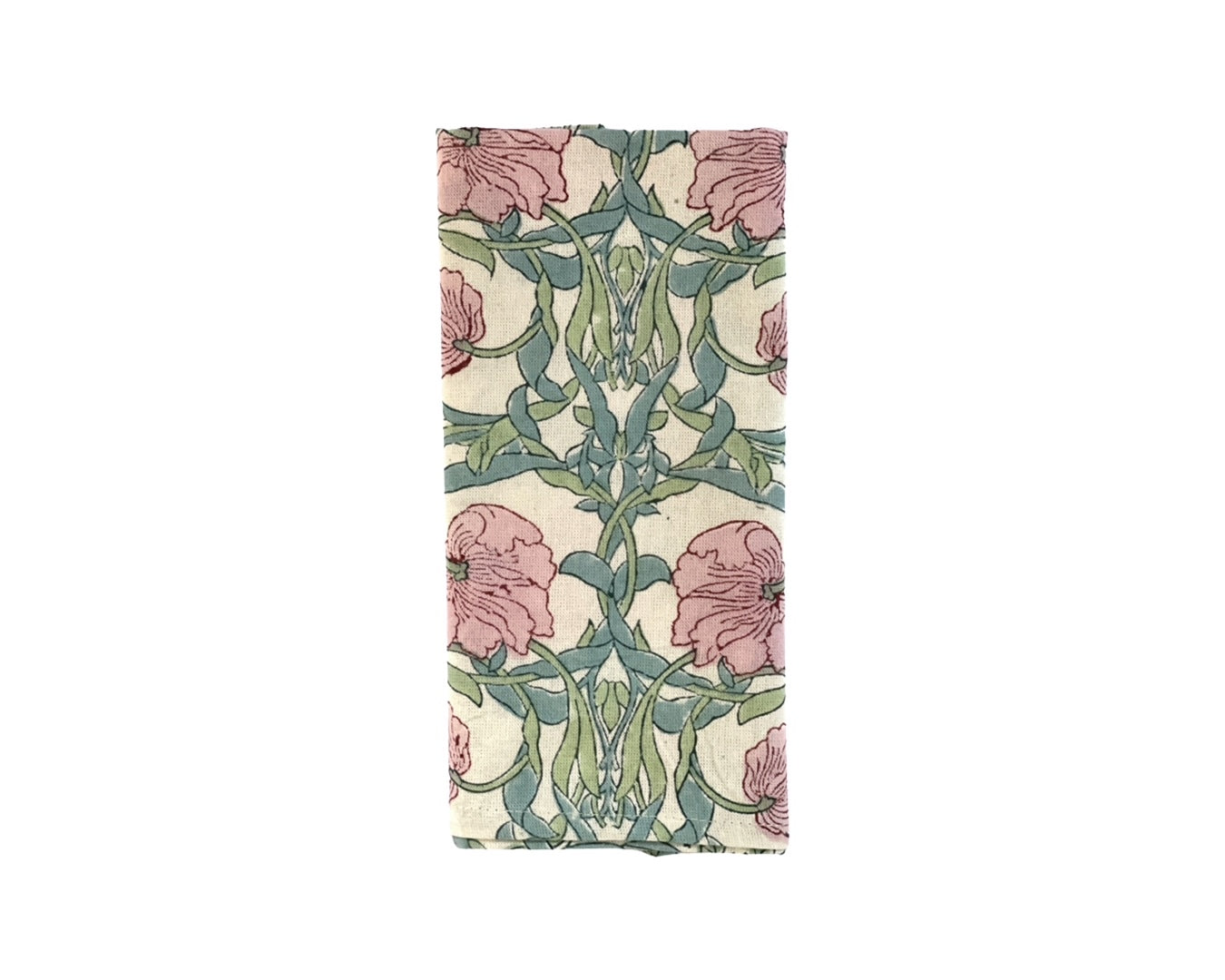 Set of 4 Hand Block Printed Cloth Napkin - Bauhaus Pink Flower
