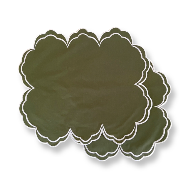 'High Tea' Placemat and Napkin Set -Forest Green Scalloped