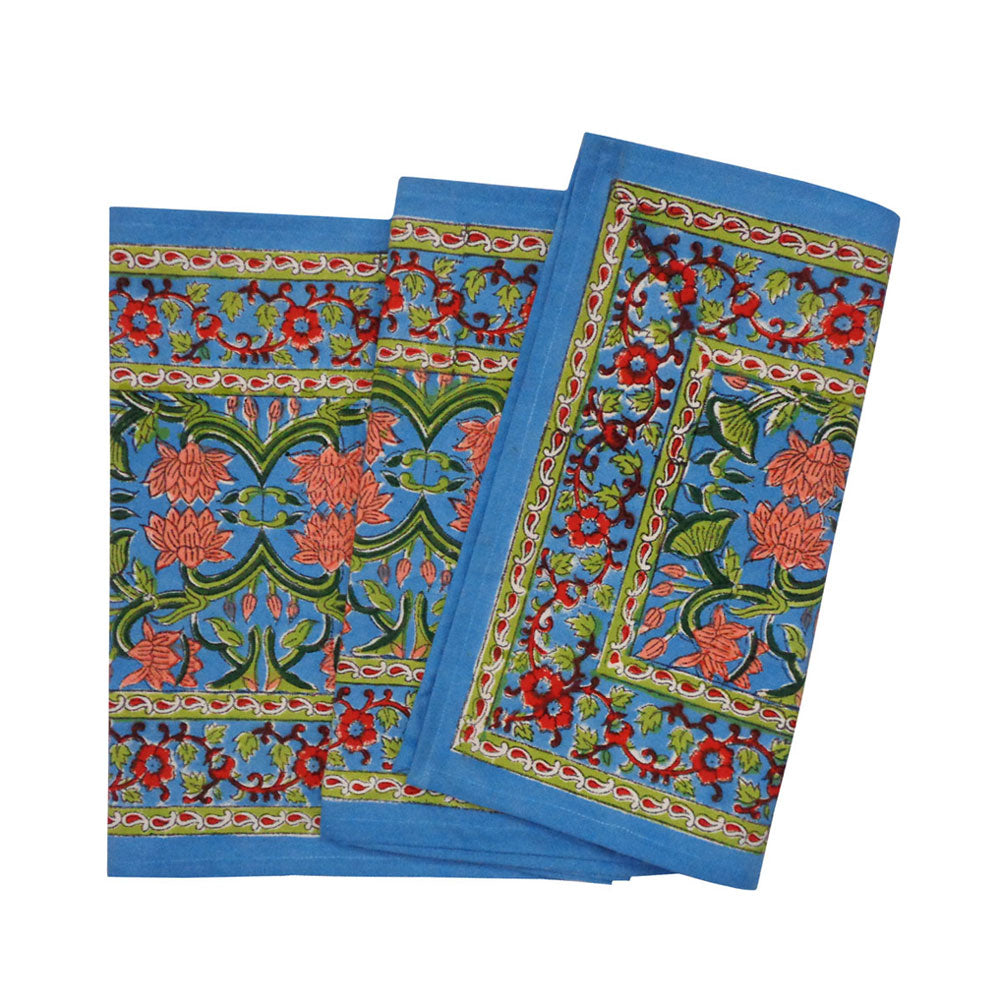 Hand Block Printed 'Lotus Green Gud' Table Runner Hutch Table Accessories
