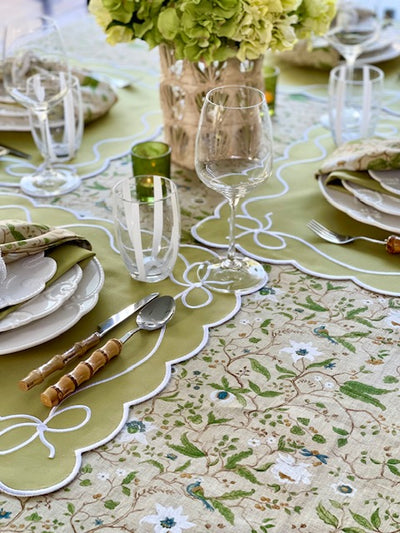 'High Tea' Placemat and Napkin Set - Olive Green 'Bows'