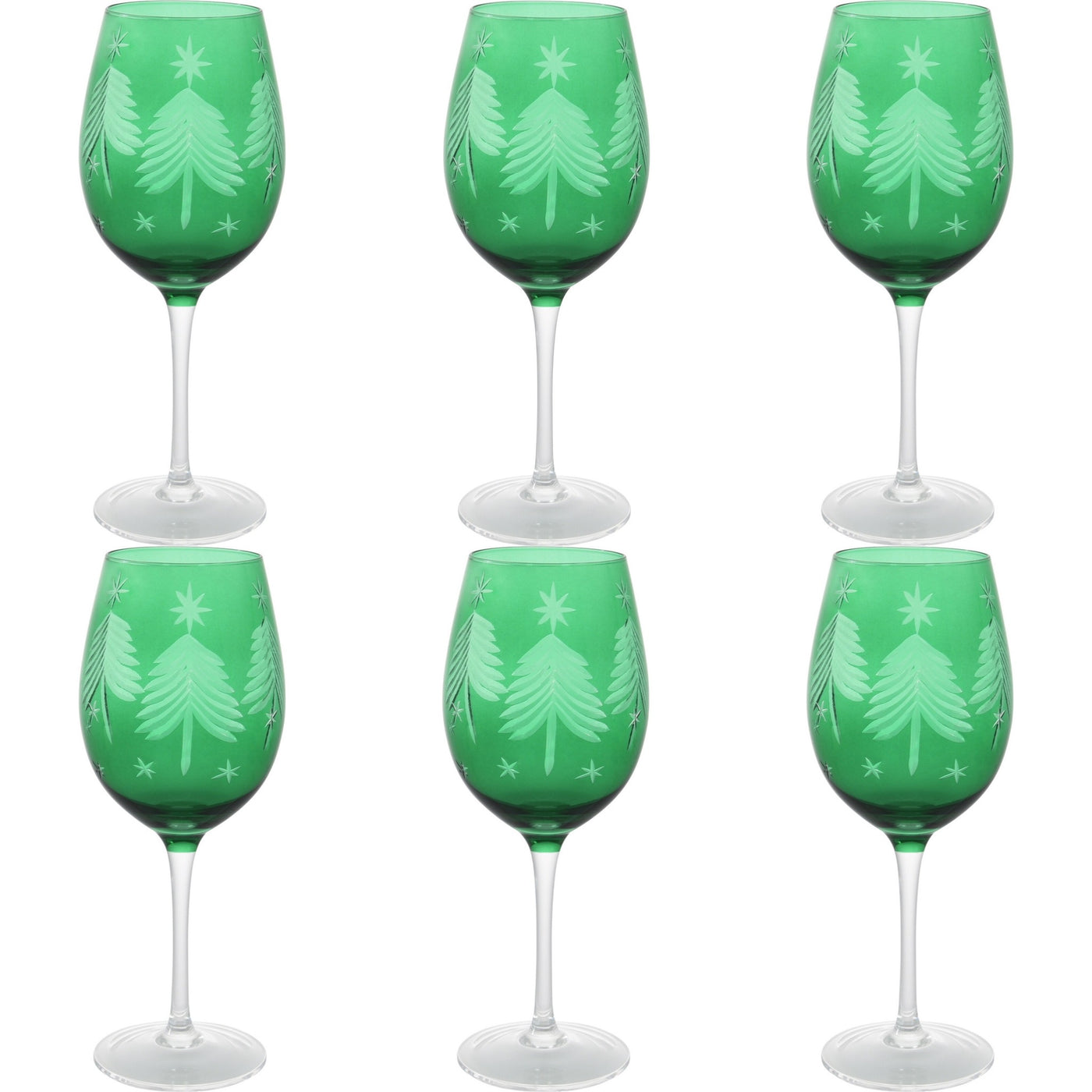 Emerald Green Glass Christmas Wine Glasses - Set of 6