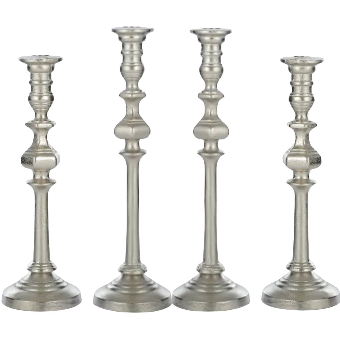 4 pc Set - Silver Metal Candle Holders