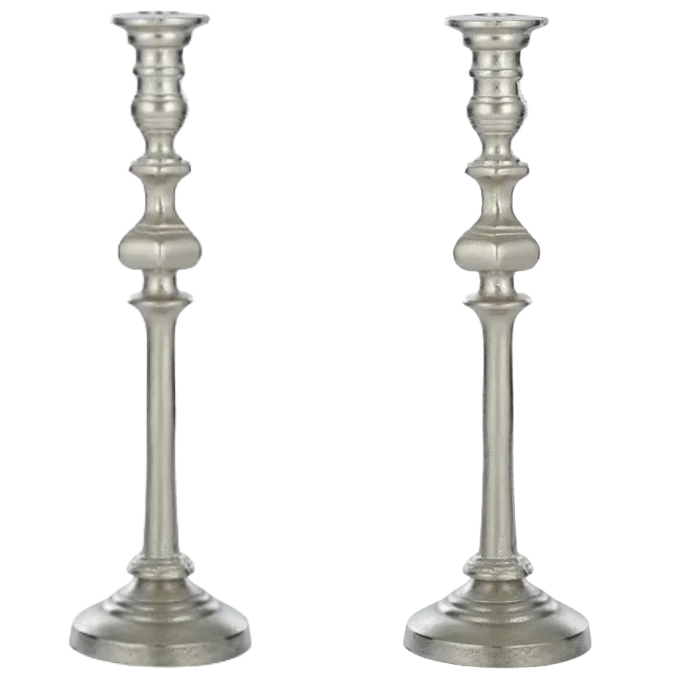 2 pc Set - Silver Metal Candle Holders 35cm