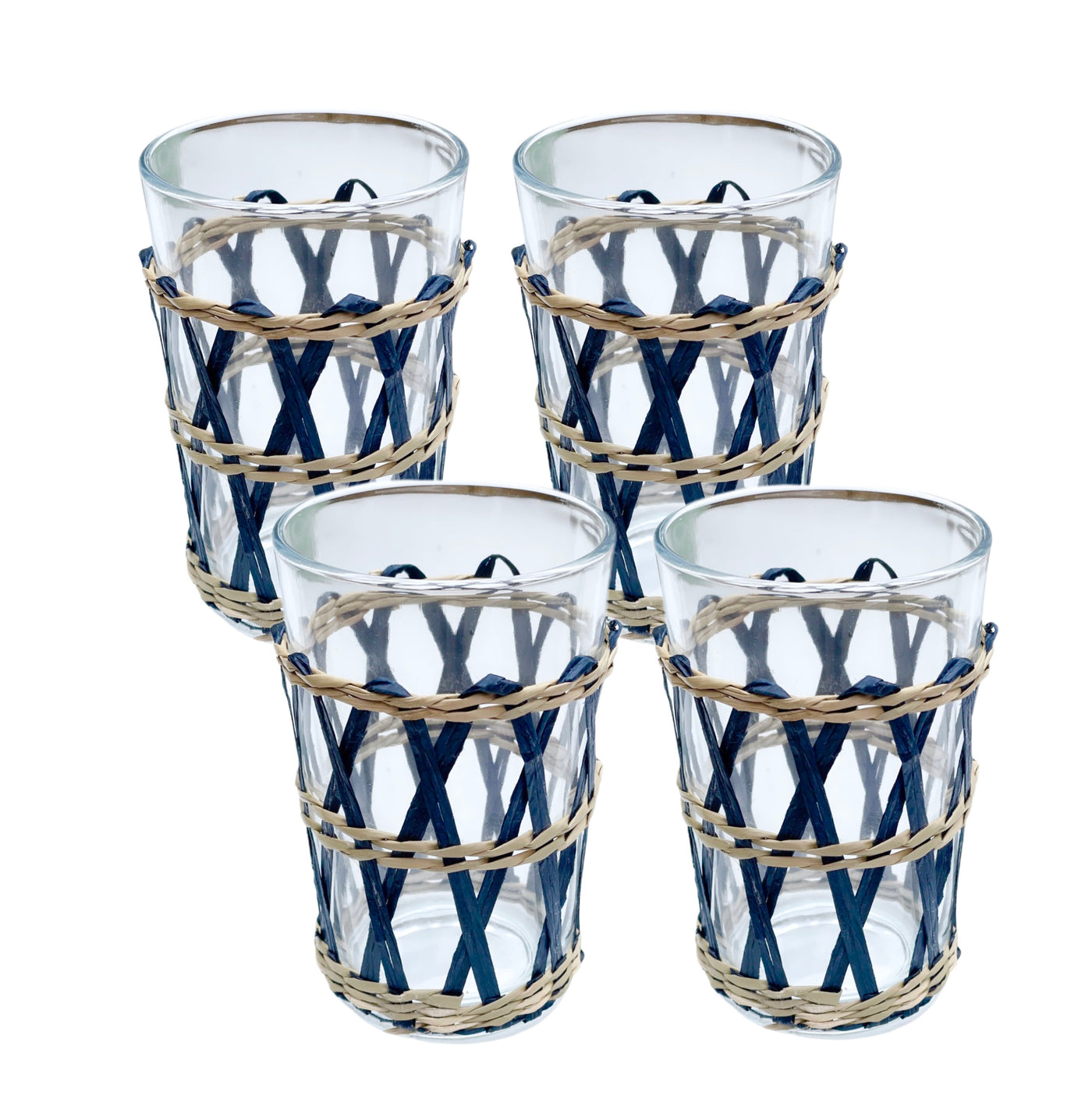 Set of 4 'Blue Raffia' Glass Tumblers