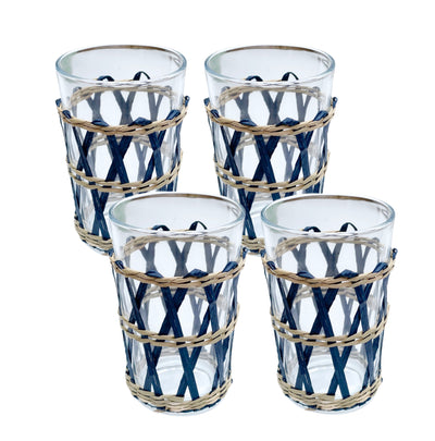 Set of 4 'Blue Raffia' Glass Tumblers