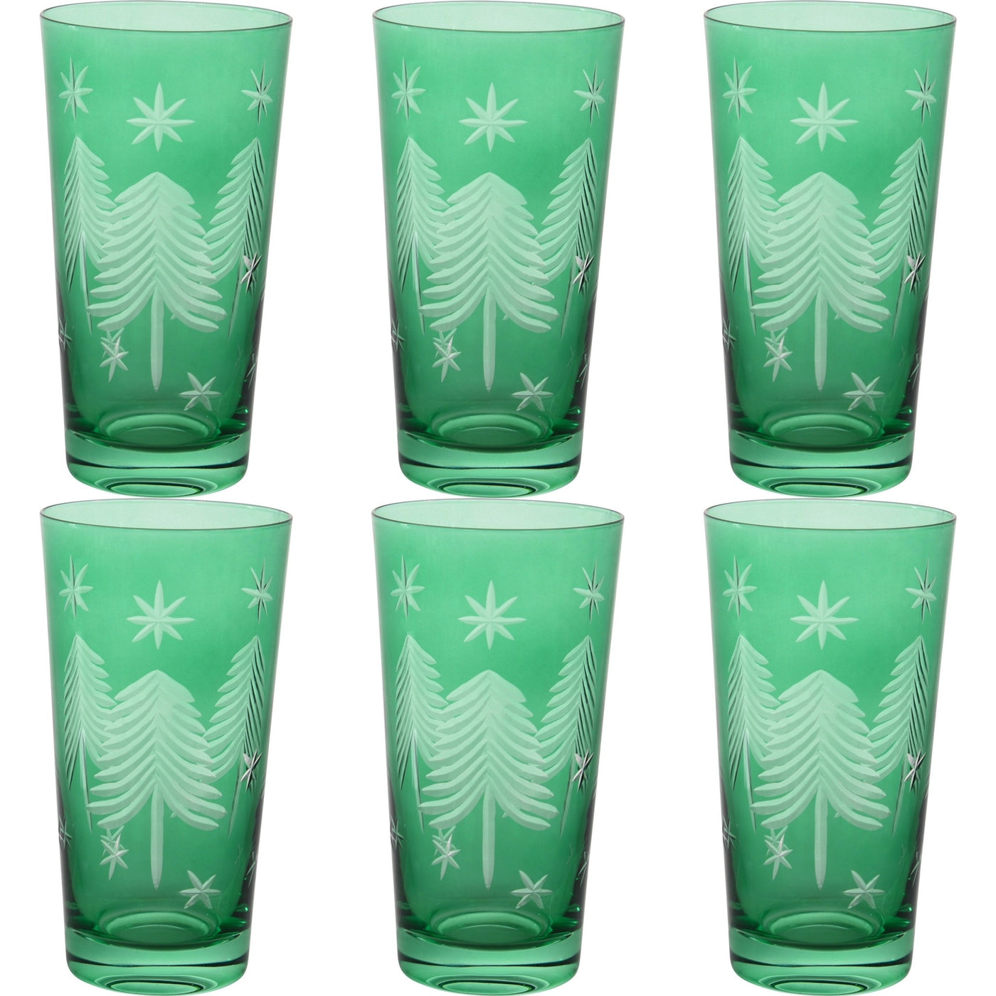 Emerald Green Glass Christmas Tumblers - Set of 6