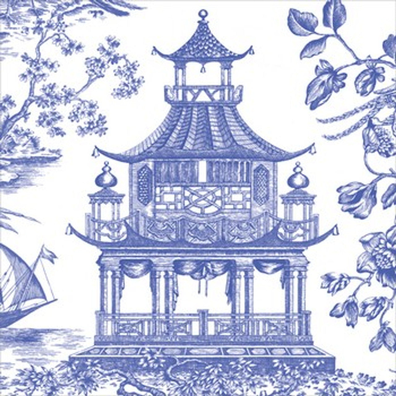 Caspari Paper Napkins - 'Toile Pagoda Blue' - Luncheon Size 20 Pack