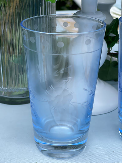 Set of 2 'Petra' Etched Glass Tumblers - Soft Blue