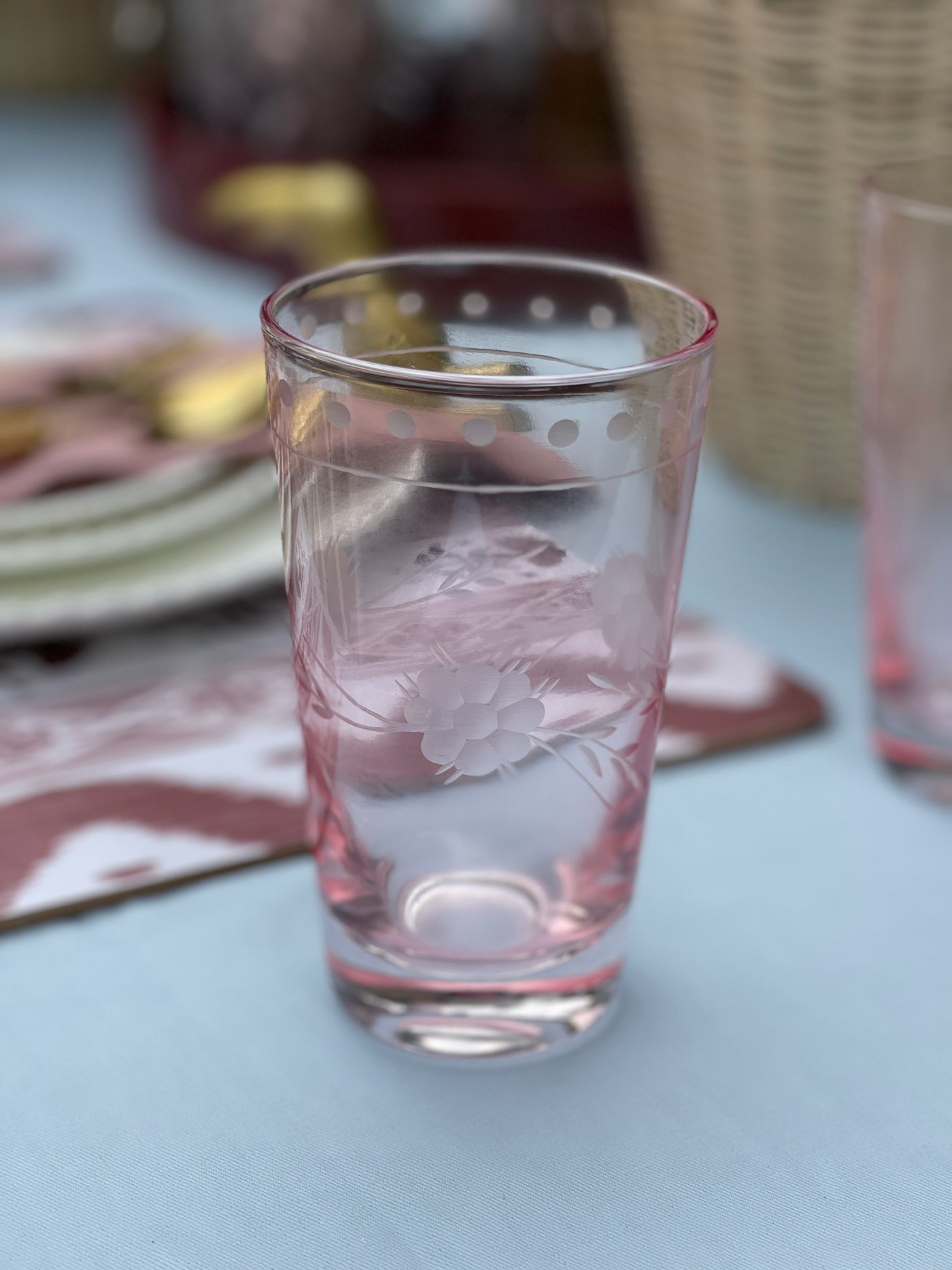 Set of 2 'Petra' Etched Glass Tumblers - Soft Pink