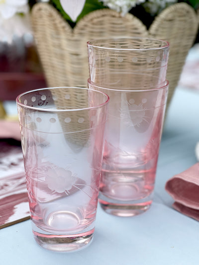 Set of 2 'Petra' Etched Glass Tumblers - Soft Pink