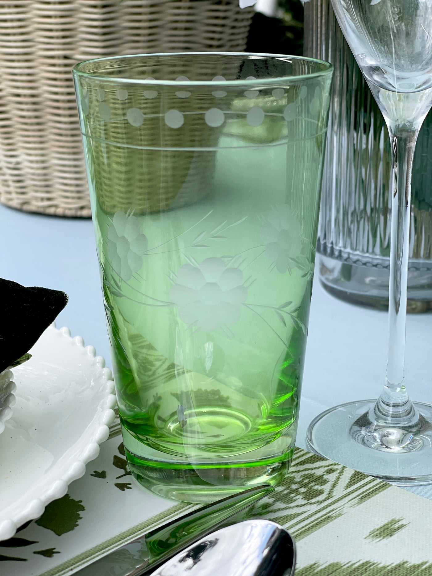 Set of 2 'Petra' Etched Glass Tumblers - Soft Green