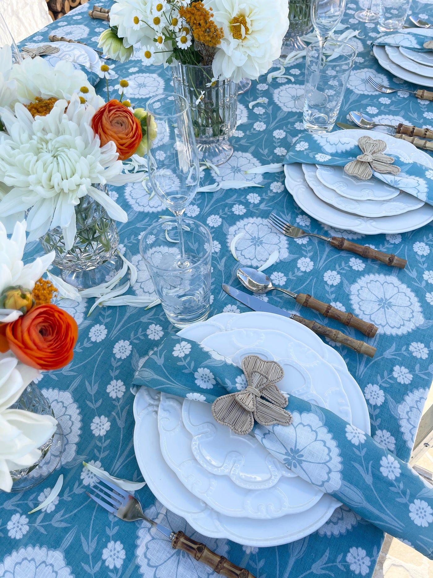 100% Pure Linen Tablecloth - 'AURORA' Blue