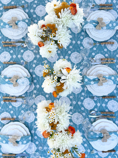 100% Pure Linen Tablecloth - 'AURORA' Blue