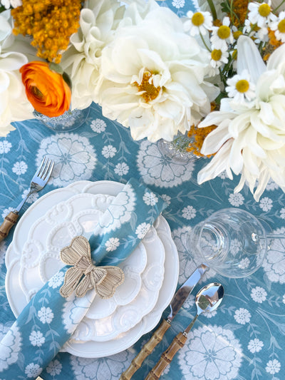 100% Pure Linen Tablecloth - 'AURORA' Blue
