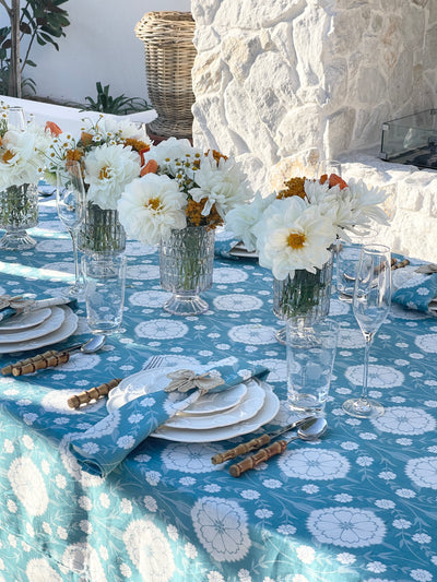 100% Pure Linen Tablecloth - 'AURORA' Blue