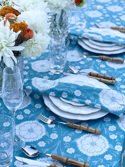 100% Pure Linen Tablecloth - 'AURORA' Blue