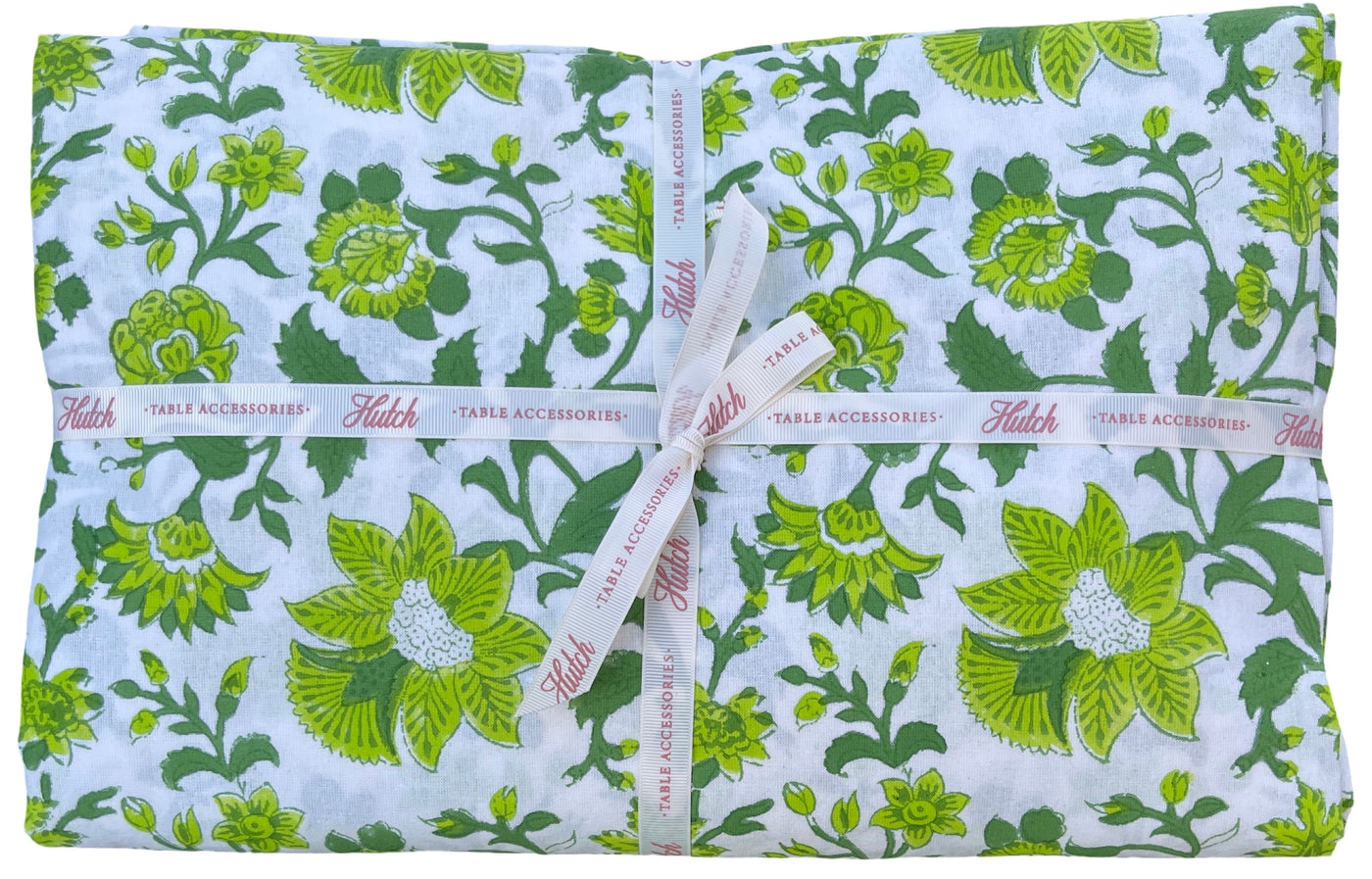 FINAL SALE  Block Printed Tablecloth 'Emerald Bloom'