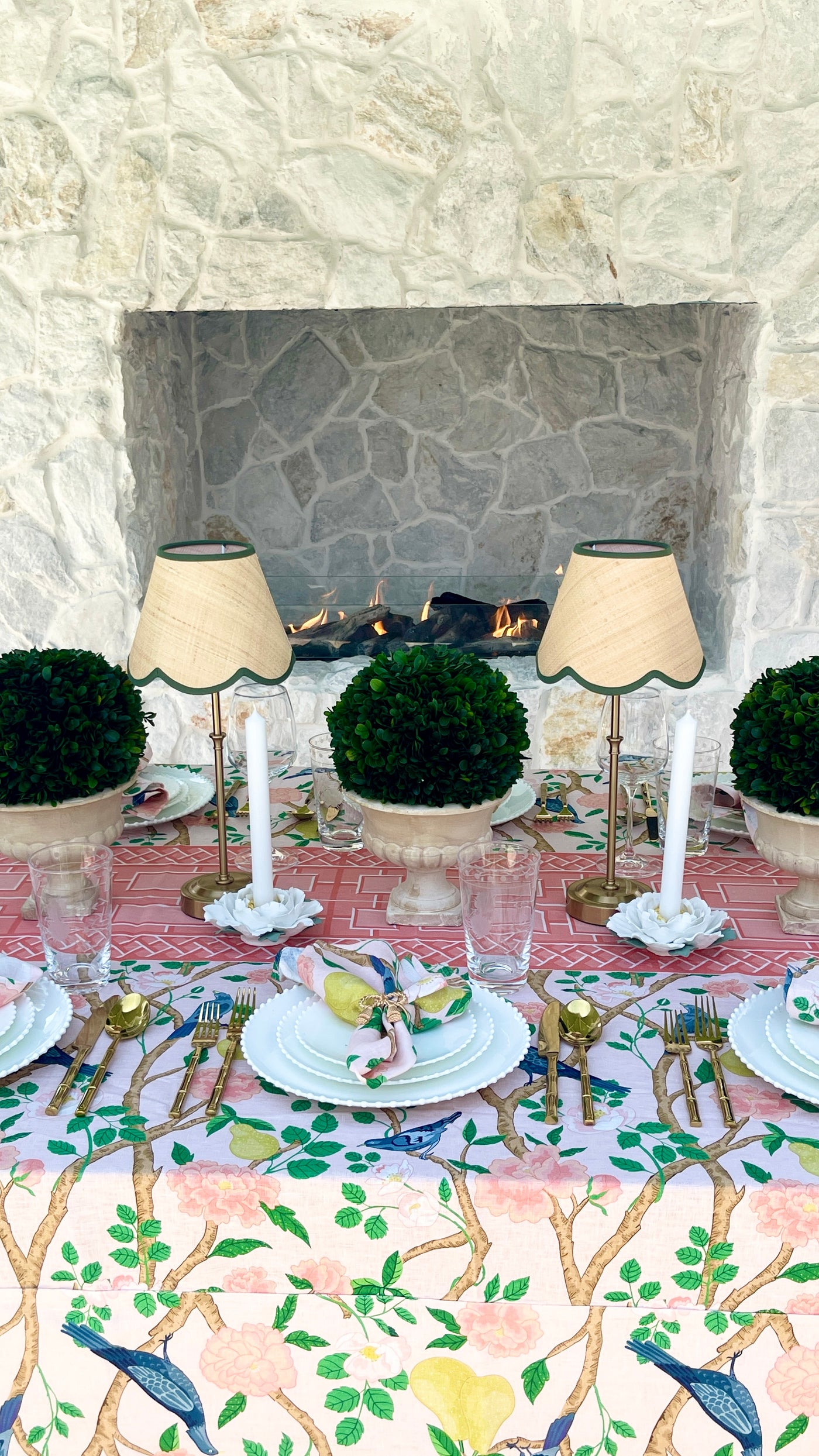 'Regent' Lamp Shade - Seagrass with Green Scalloped Trim