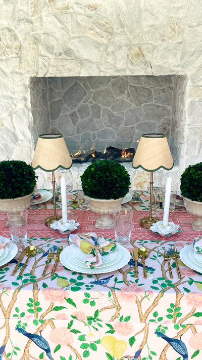 'Regent' Lamp Shade - Seagrass with Green Scalloped Trim