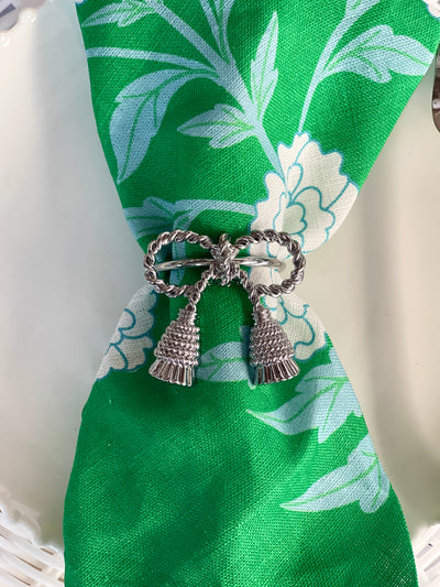 Silver Bow with Tassels Napkin Ring