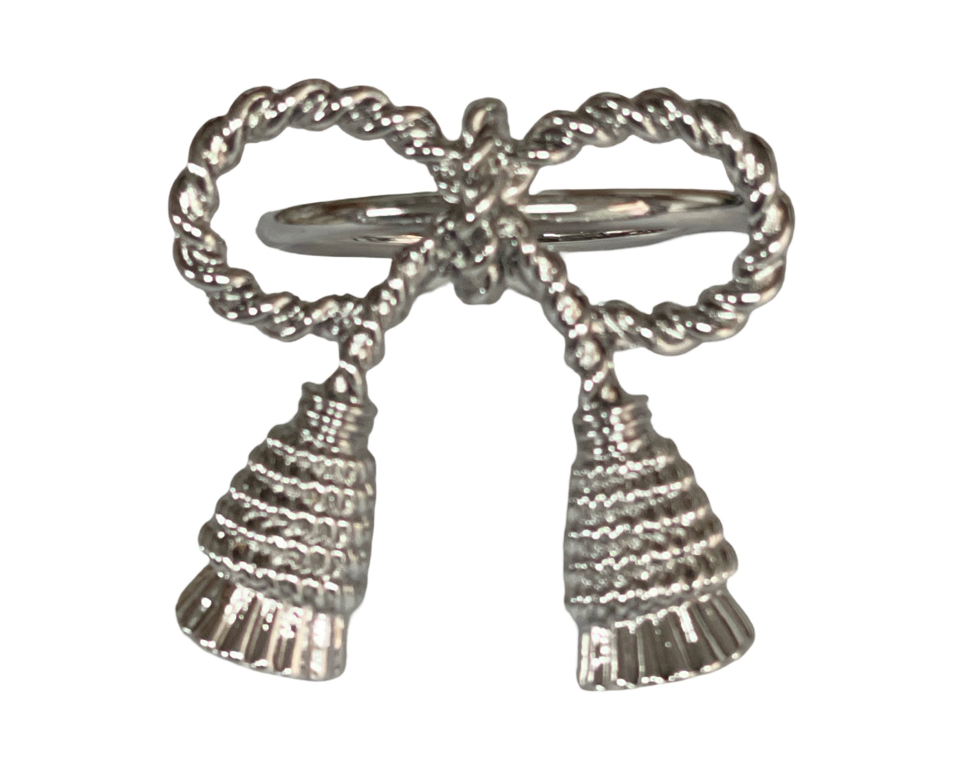 Silver Bow with Tassels Napkin Ring