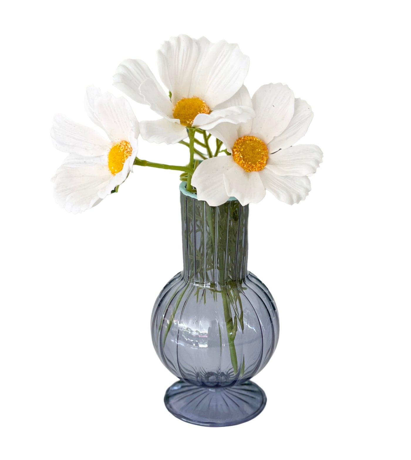 'Flora' Denim Blue with Pale Blue Trim Glass Vase