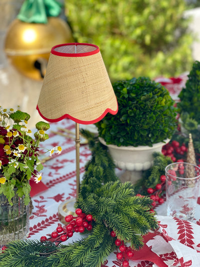 'Regent' Lamp Shade - Seagrass with Red Scalloped Trim