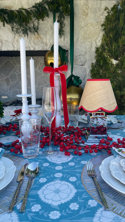 'Regent' Lamp Shade - Seagrass with Red Scalloped Trim