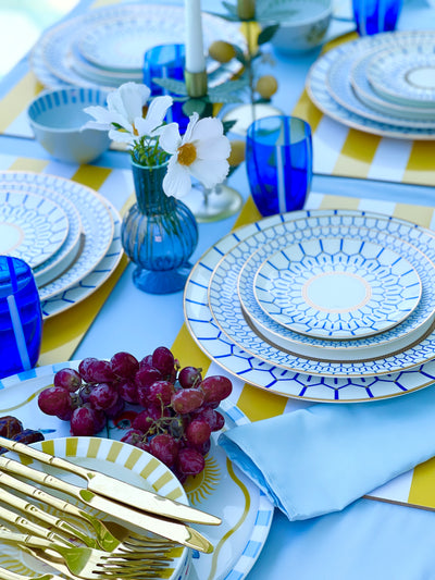 'Flora' Denim Blue with Pale Blue Trim Glass Vase