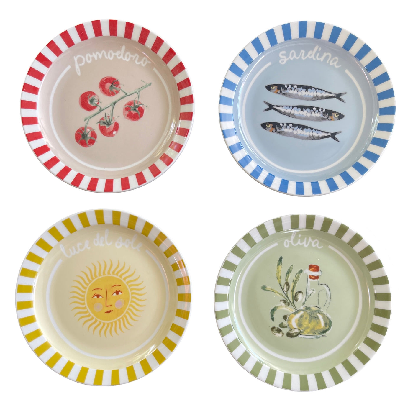 'Sicily "Seaside"',  Ceramic Plate Set of 4 Assorted Designs