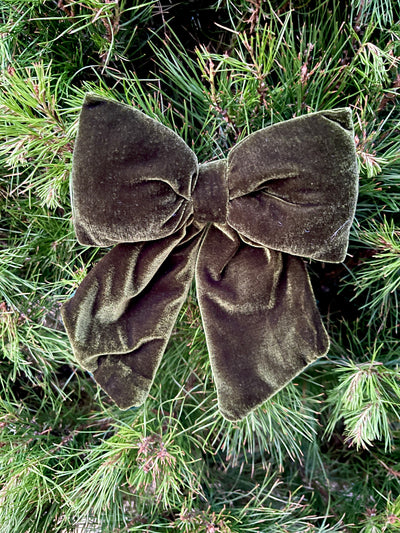 'Puffy' Velvet Bow - Dark Green