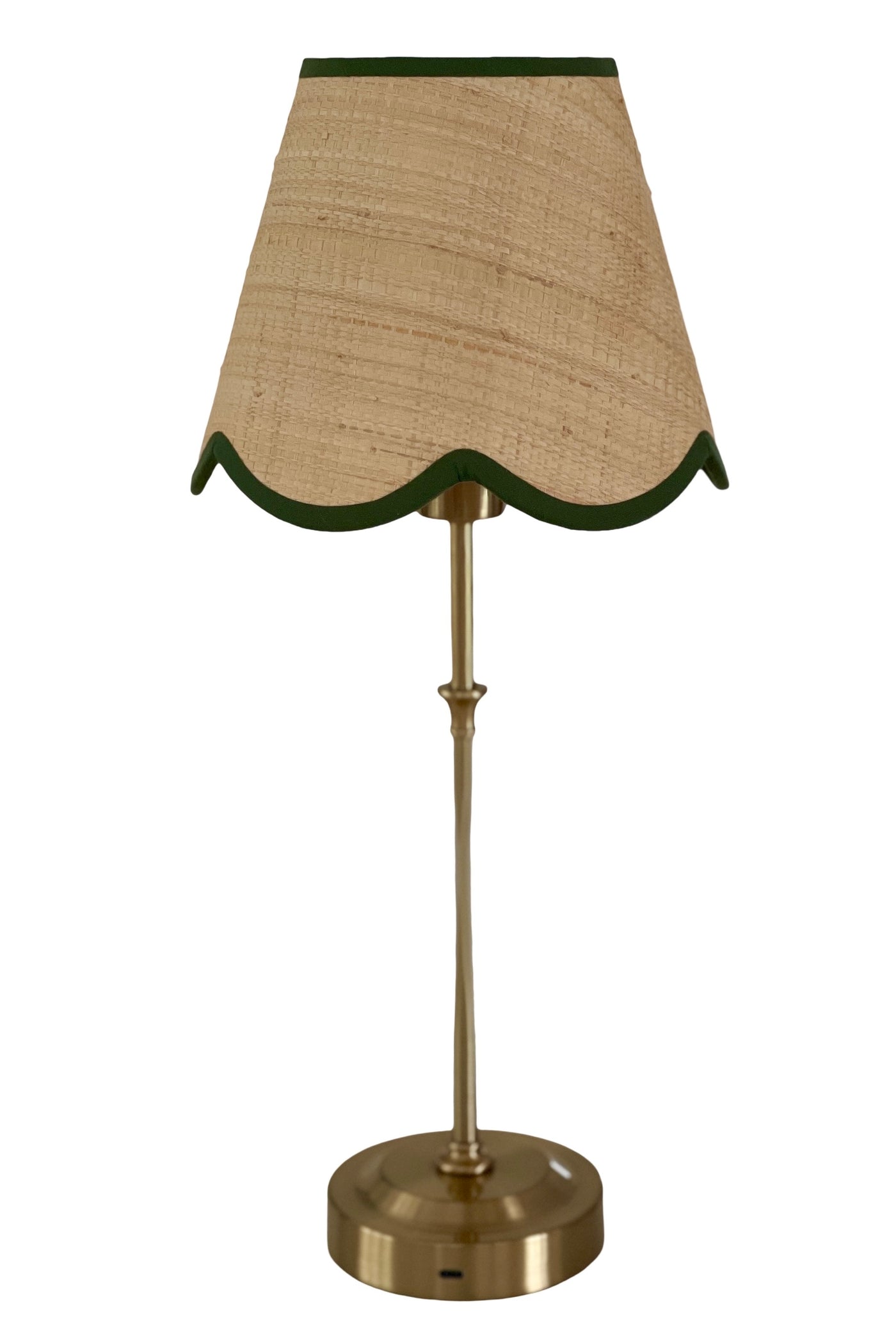'Iris' Cordless Lamp Base and 'Regent' Shade with green scallop trim * PURCHASE 2 OR MORE AND SAVE 10% *