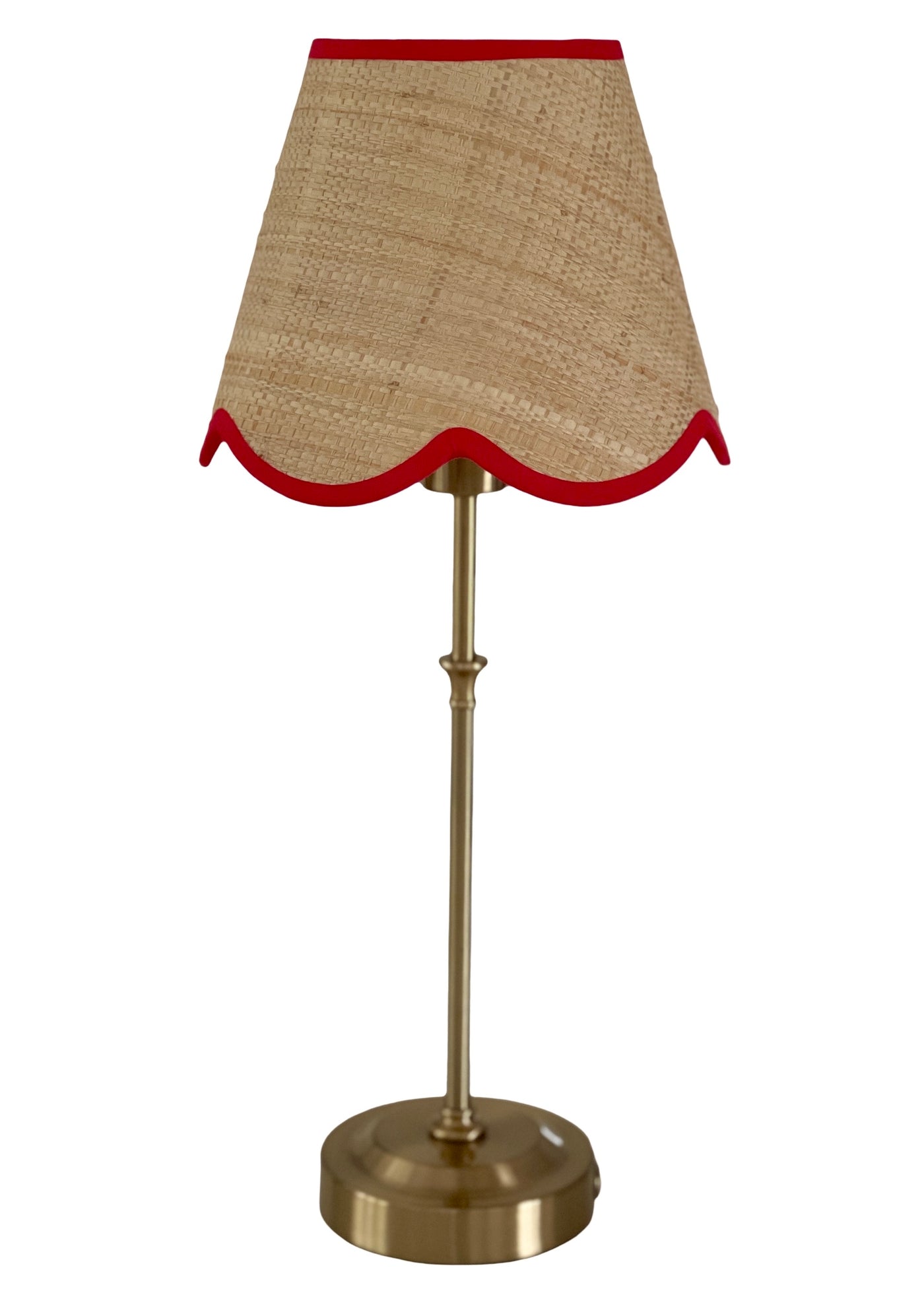 'Iris' Cordless Lamp Base and 'Regent' Shade with red scallop trim * PURCHASE 2 OR MORE AND SAVE 10% *