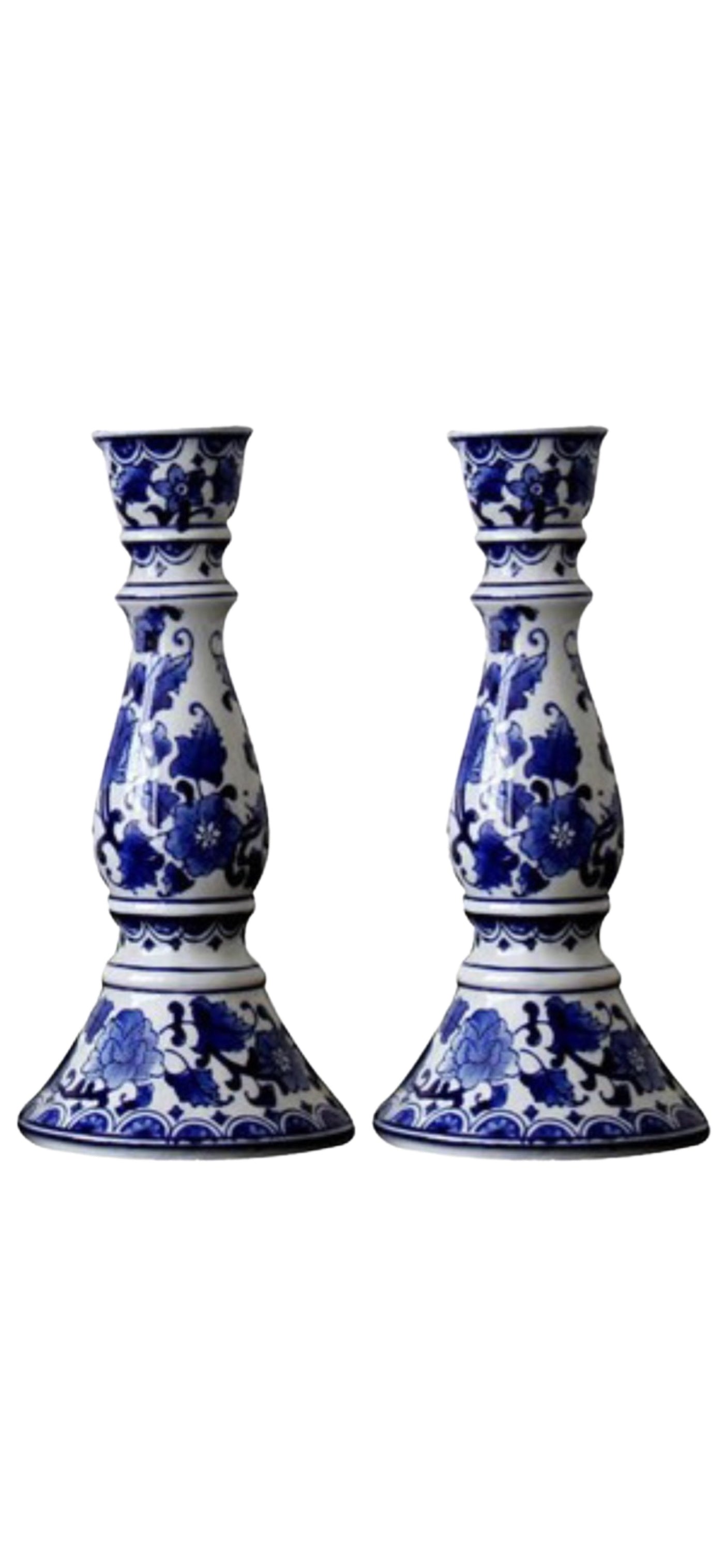 Large Ceramic Candle Holder - Traditional Blue and White Design