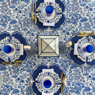 Floral Block Printed Tablecloth Anarkali Blue Open