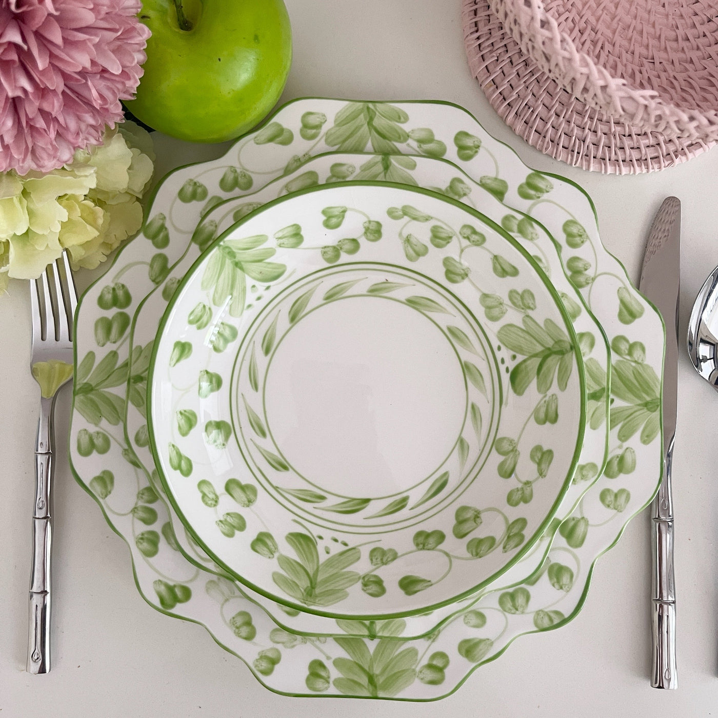 12pc (4 Person) 'Lily' Dinner Set - Green