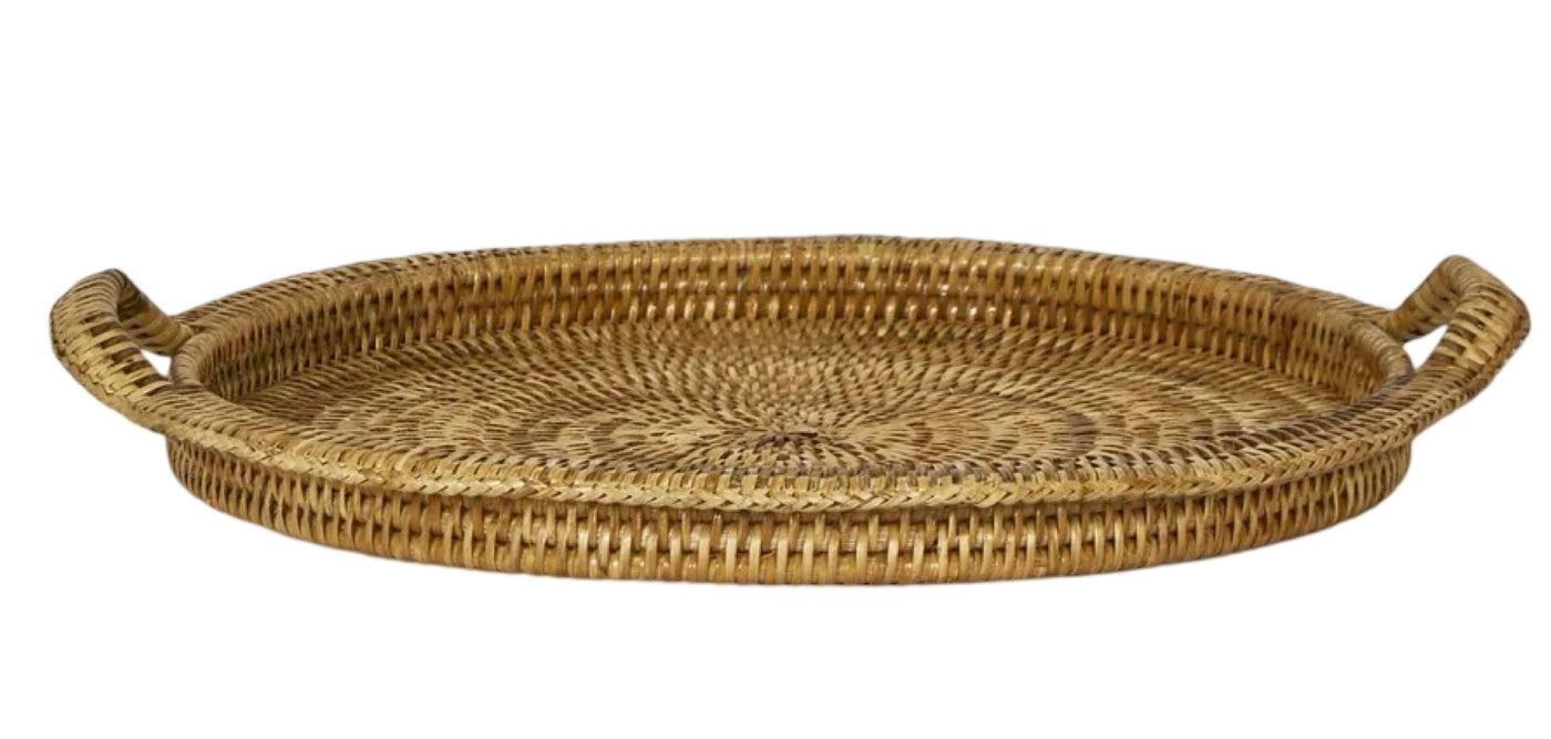 Rattan Circular Serving Tray with handles