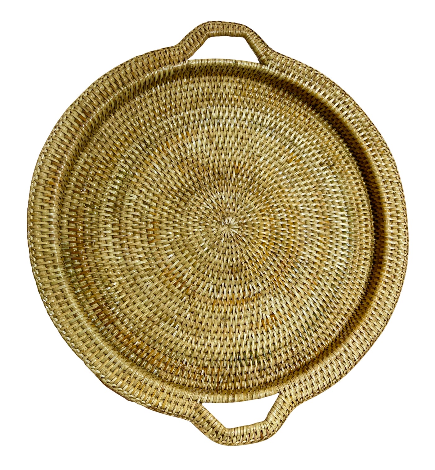 Rattan Circular Serving Tray with handles