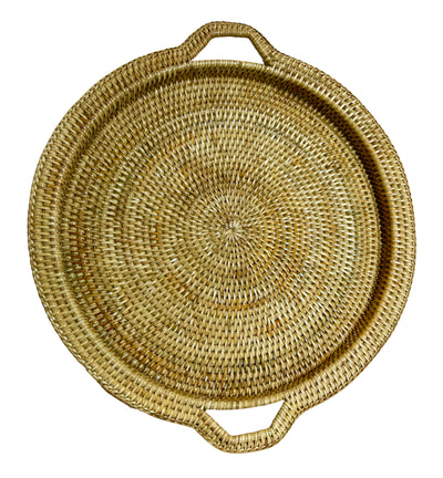 Rattan Circular Serving Tray with handles