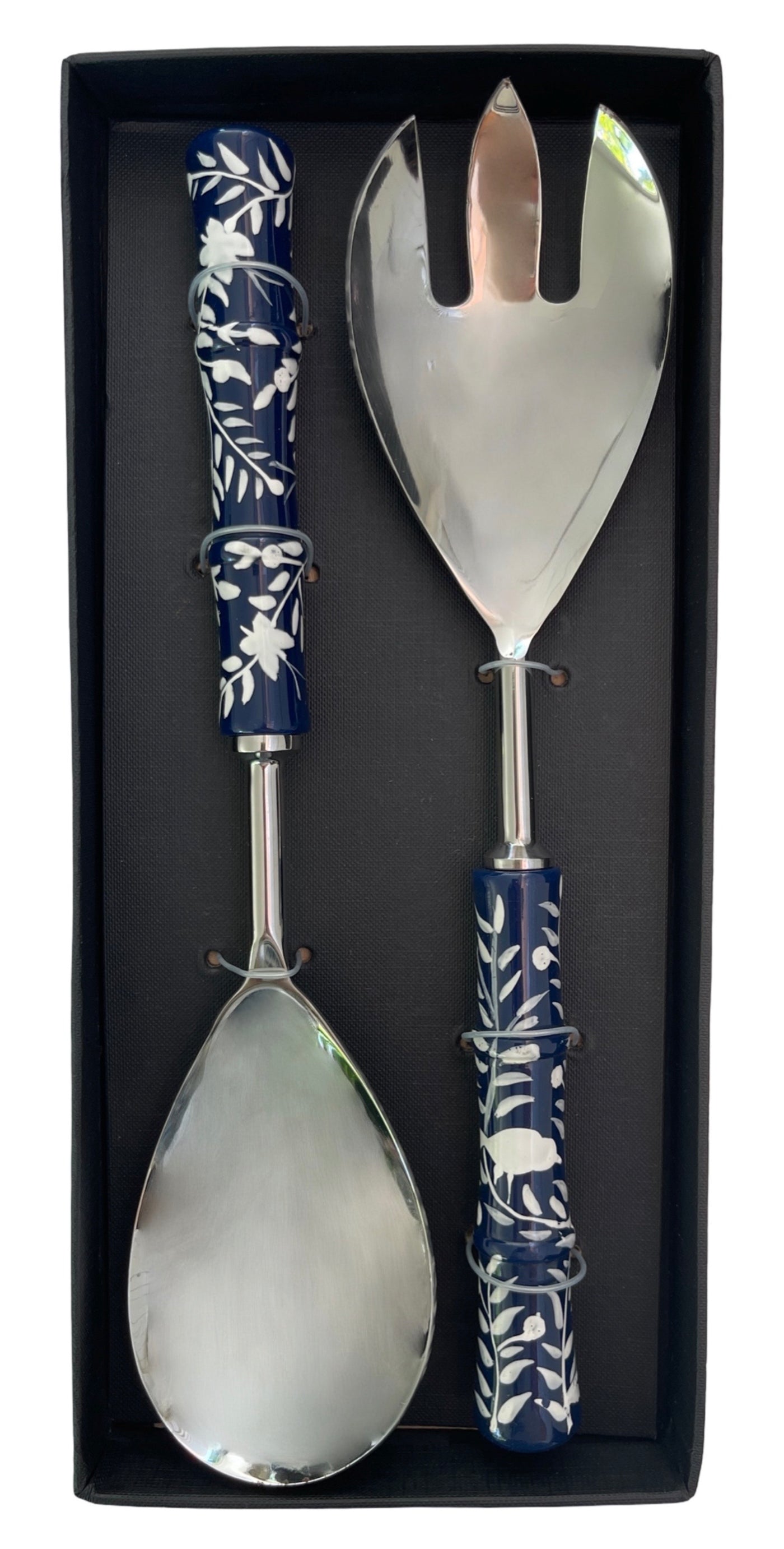Chinoiserie Salad Servers - Navy
