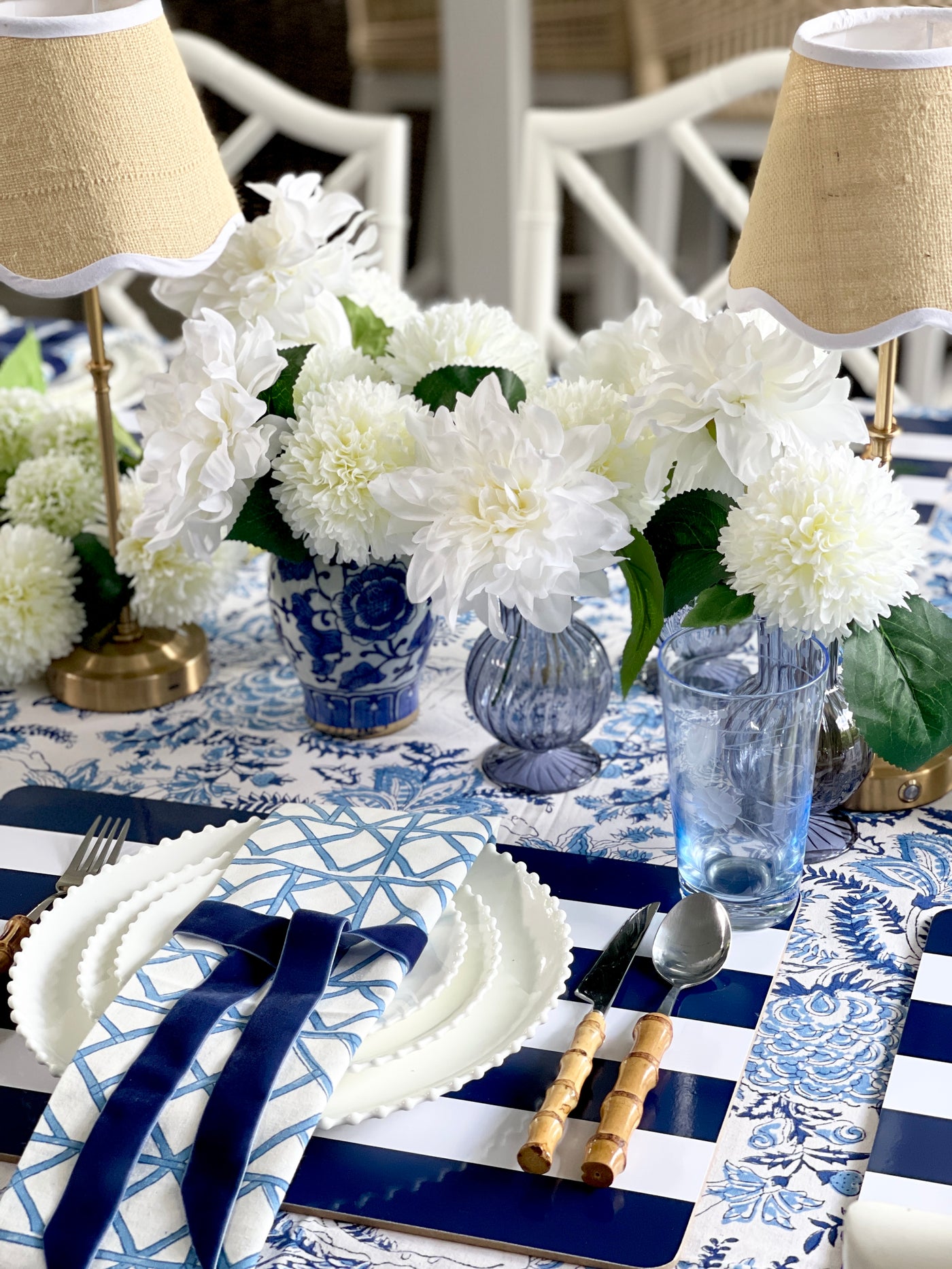 Set of 4 Hand Block Printed 'Lattice - Blue' Cloth Napkins