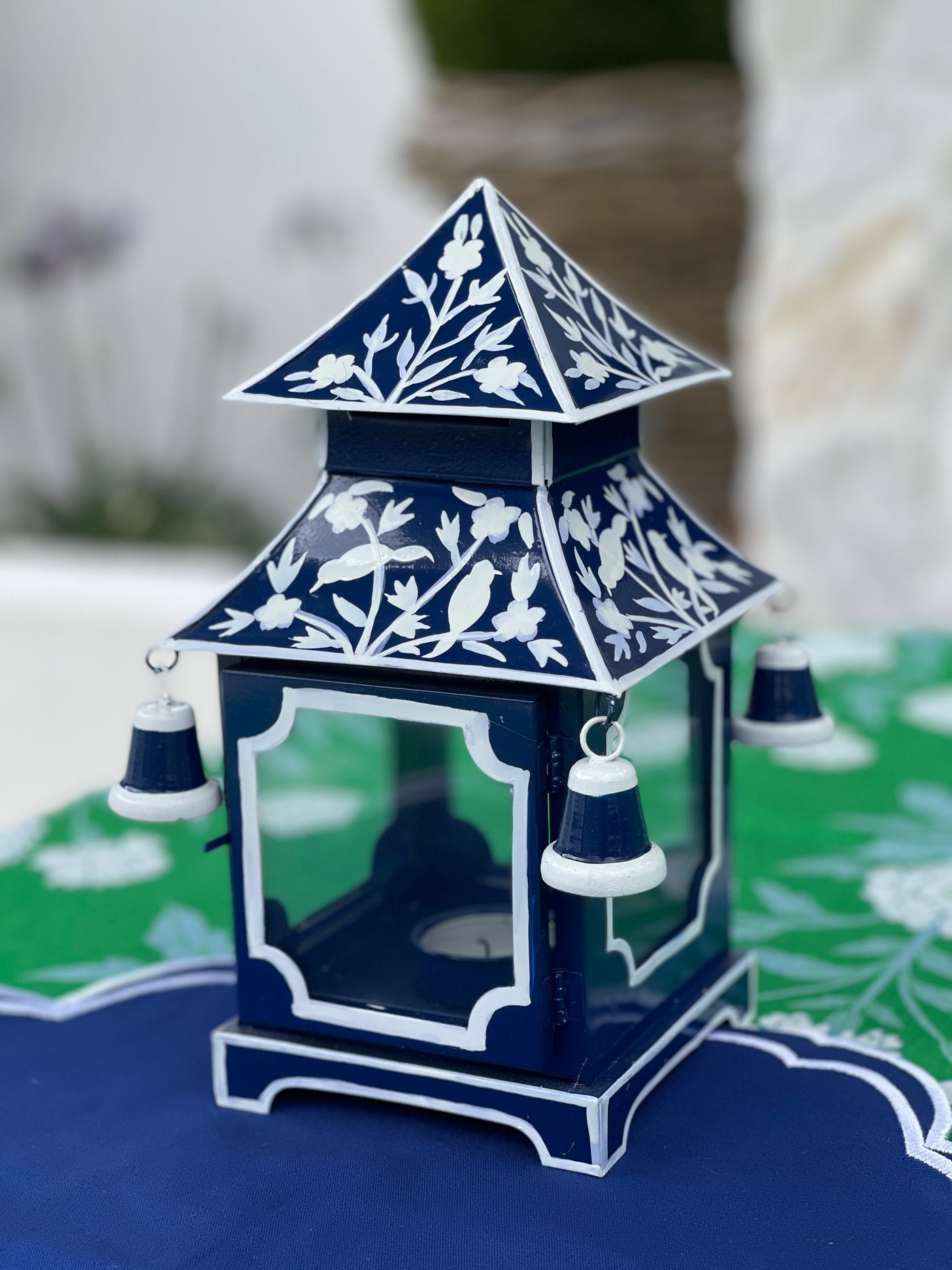 Chinoiserie Pagoda Candle Holder - Navy
