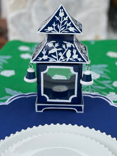 Chinoiserie Pagoda Candle Holder - Navy