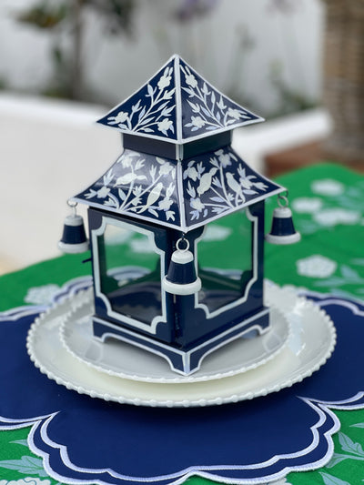 Chinoiserie Pagoda Candle Holder - Navy