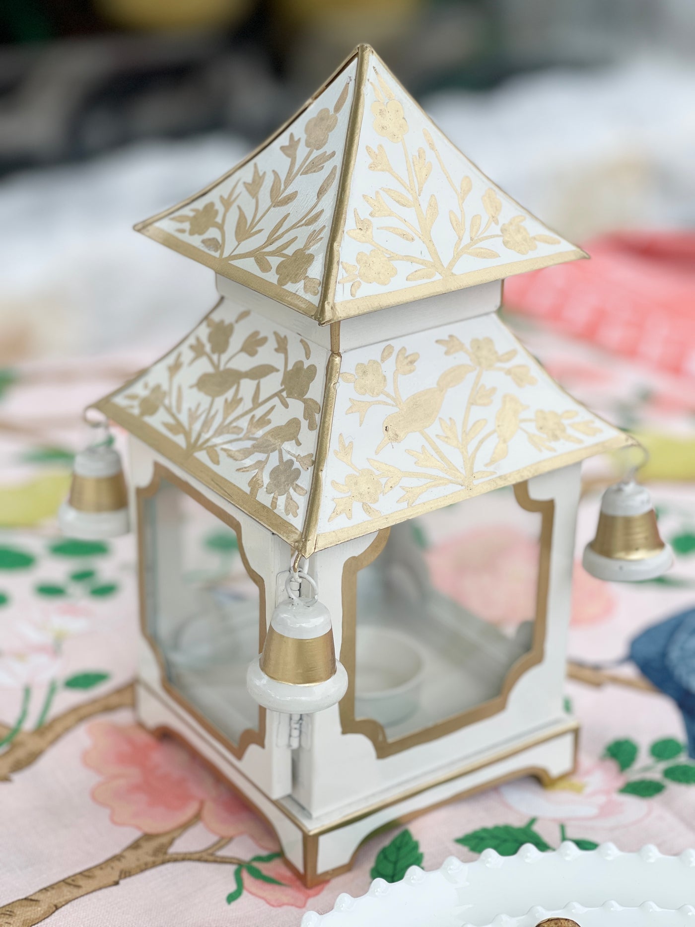 * JUST RE-STOCKED * Chinoiserie Pagoda Candle Holder - Gold/Cream