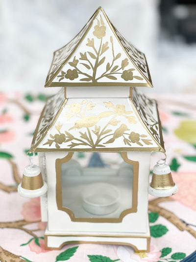 * JUST RE-STOCKED * Chinoiserie Pagoda Candle Holder - Gold/Cream